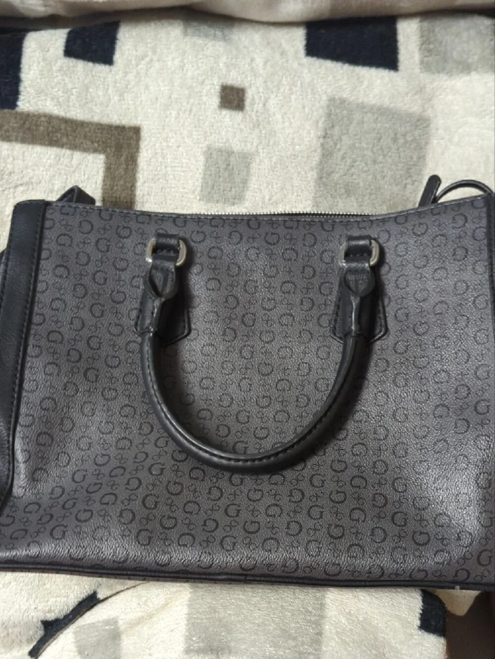 Guess Black Signature Monogram Satchel with Charm
